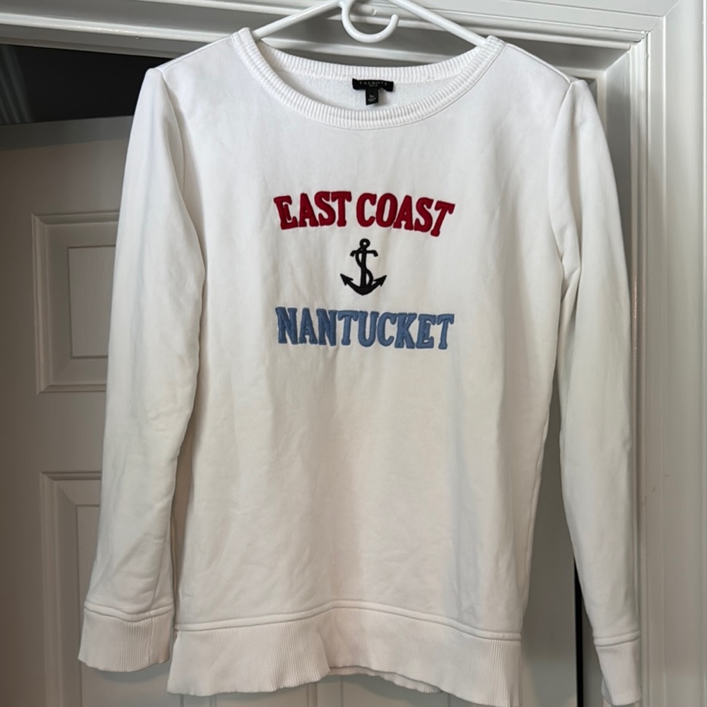 Talbots Nantucket White Sweatshirt with Red and Blue Embroidery